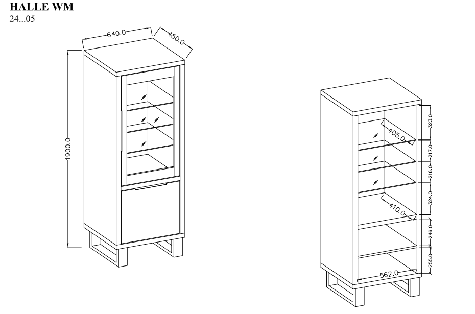 Vitrína II HALLE Dub Wotan