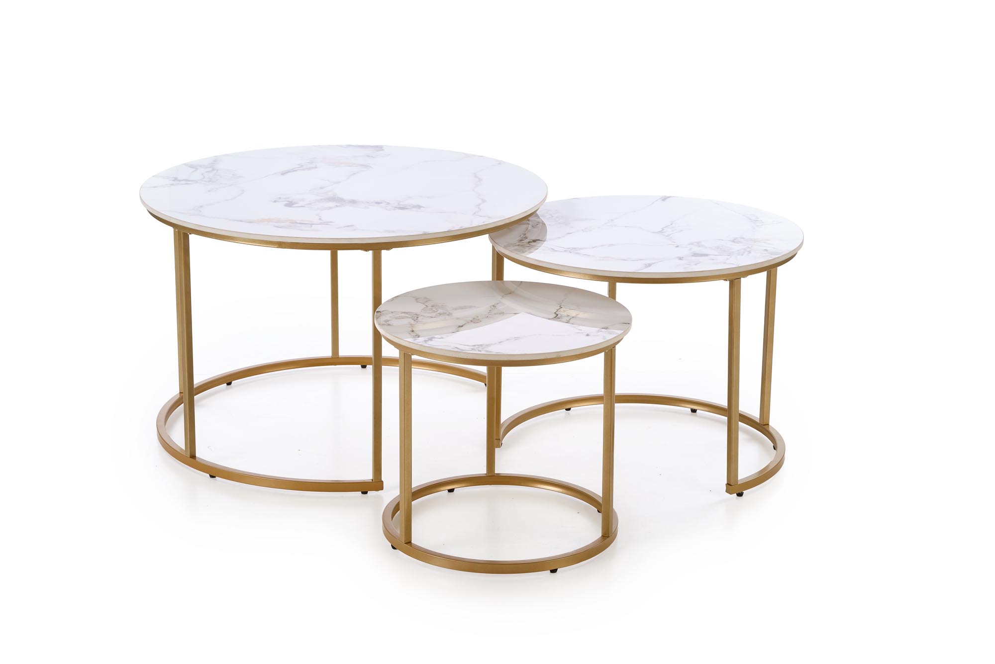 Set konferenčních stolků GILDA bílý mramor/zlatá