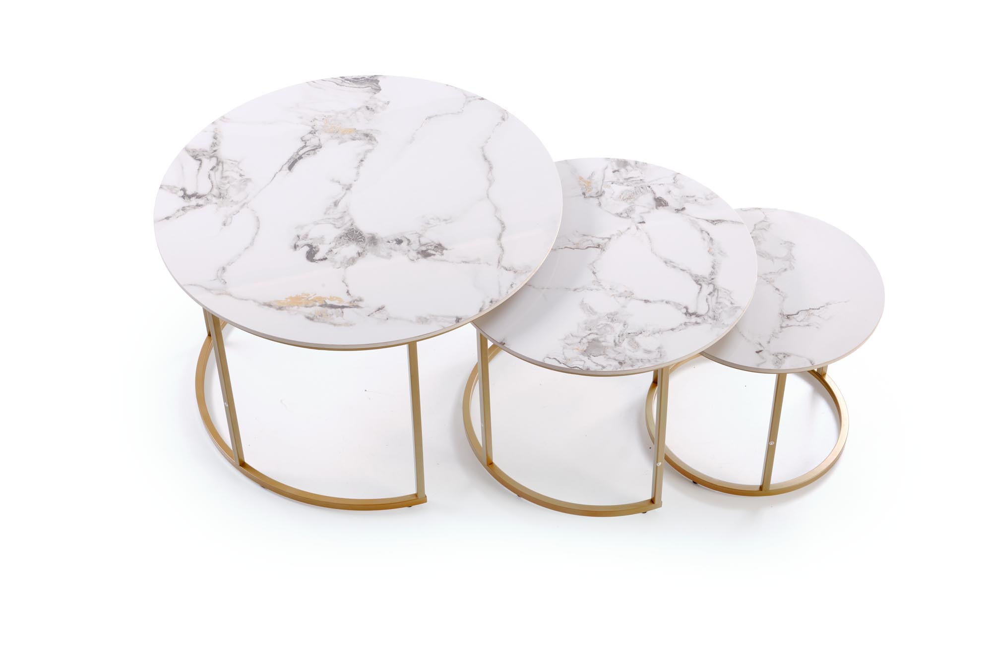 Set konferenčních stolků GILDA bílý mramor/zlatá