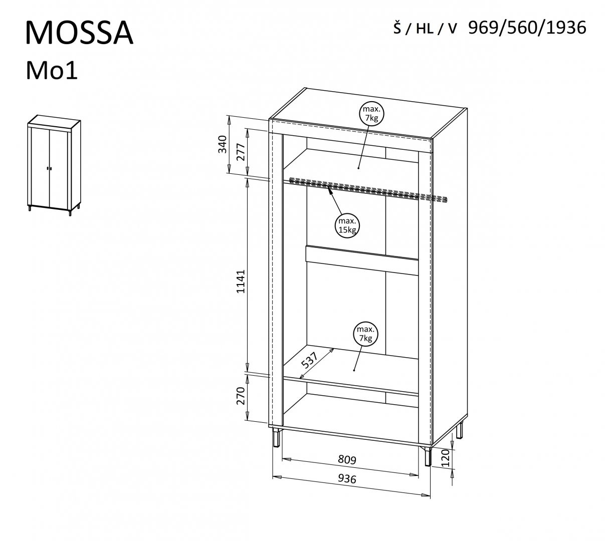 Šatní skříň MOSSA 1