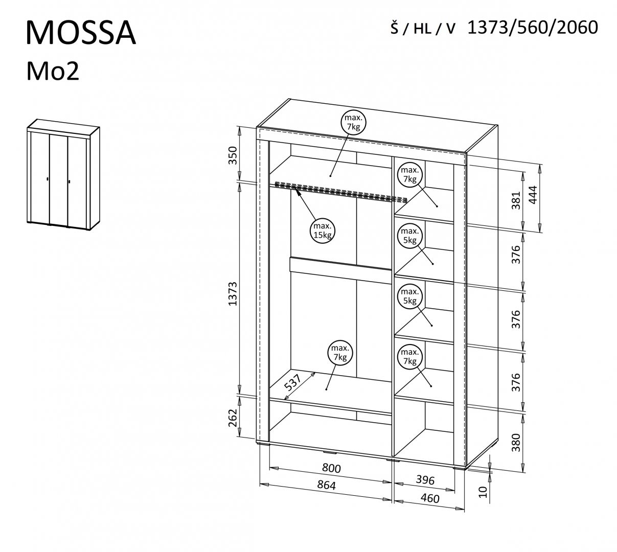 Šatní skříň MOSSA 2