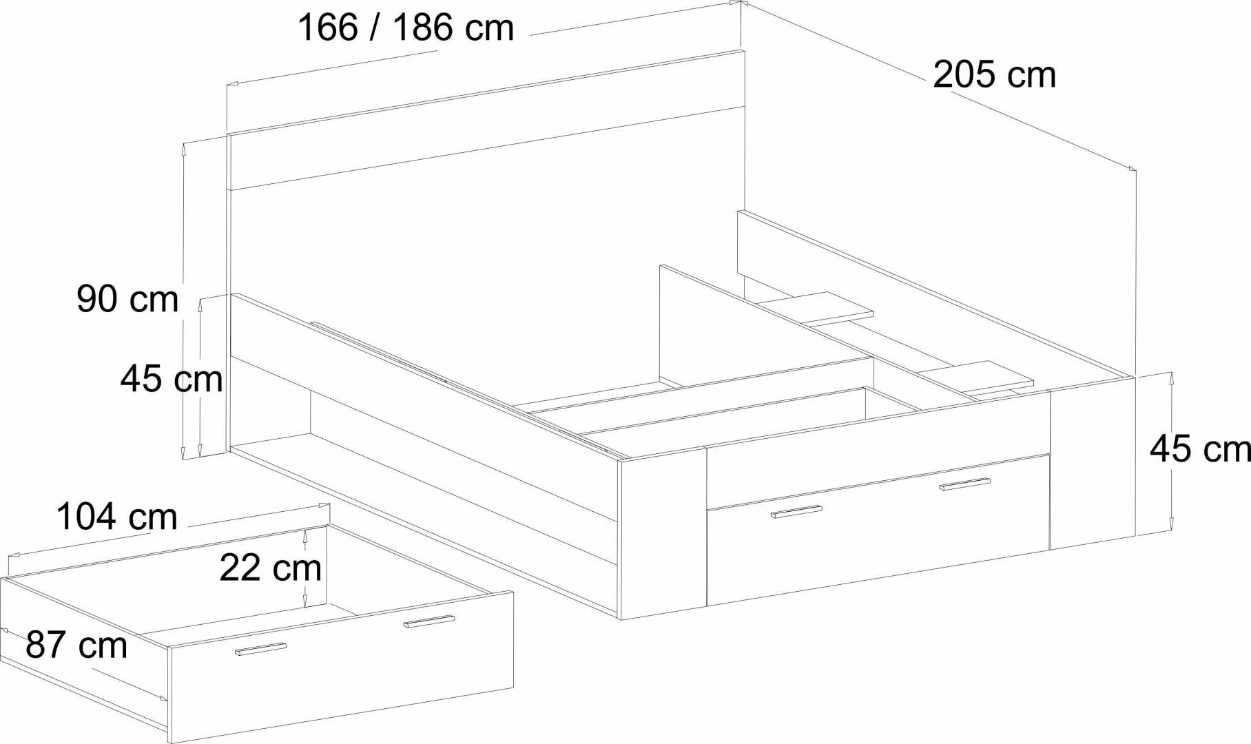 Postel BETA se zásuvkami Dub Monastery/ Dub Monastery - černá