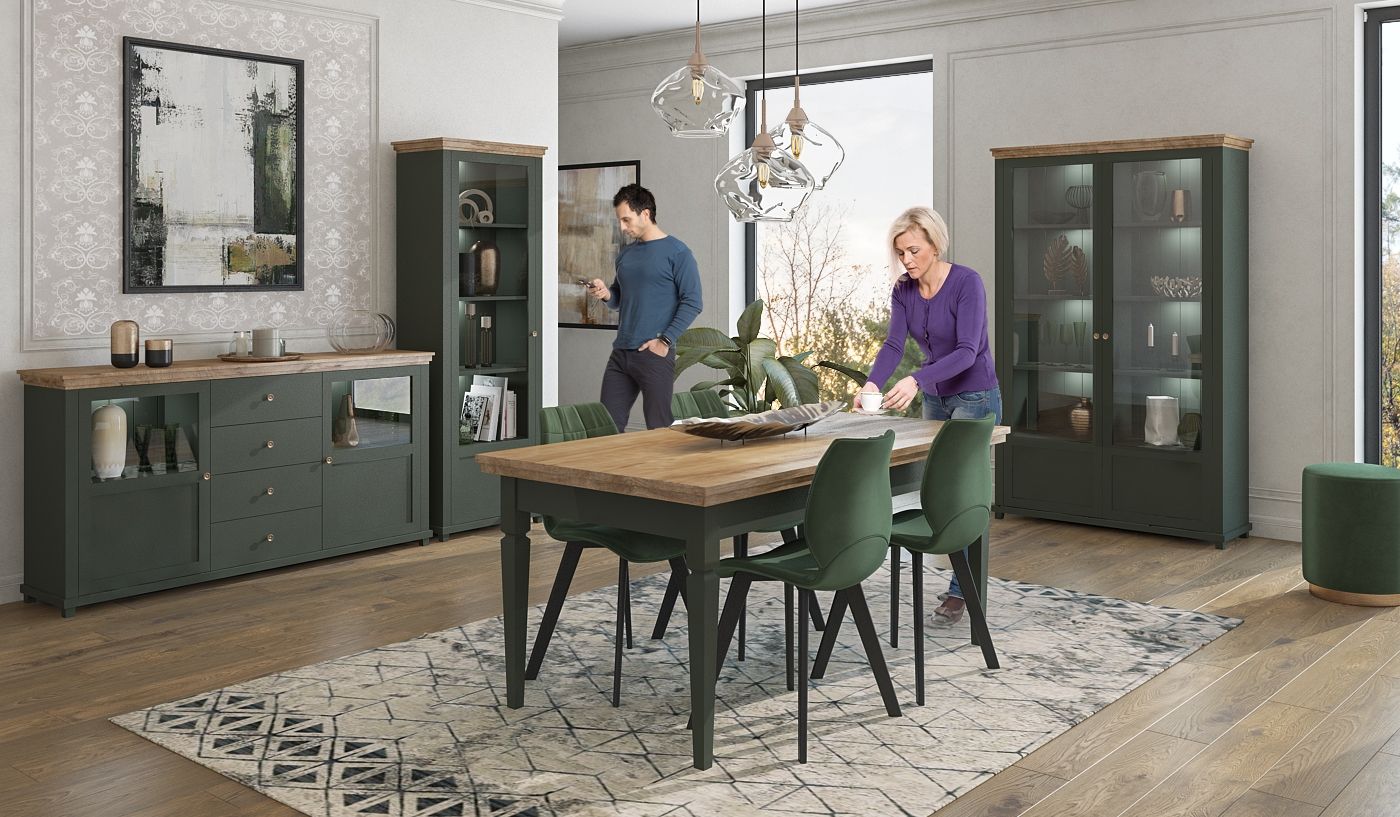 Vitrína EVORA Dub Lefkas - zelená