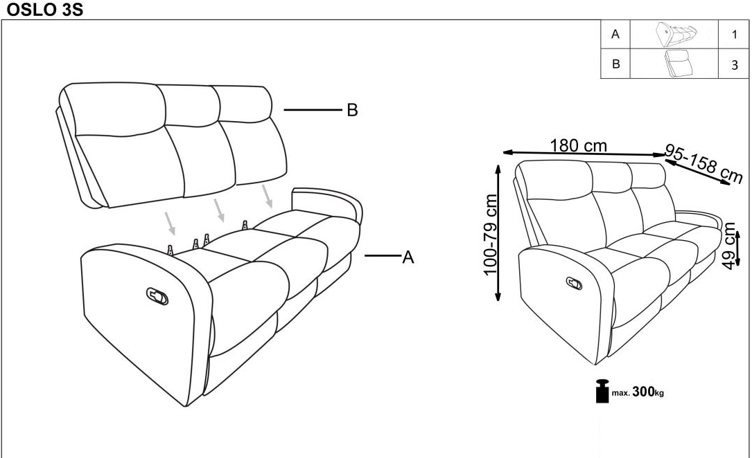 Relaxační rozkládací pohovka OSLO 3S