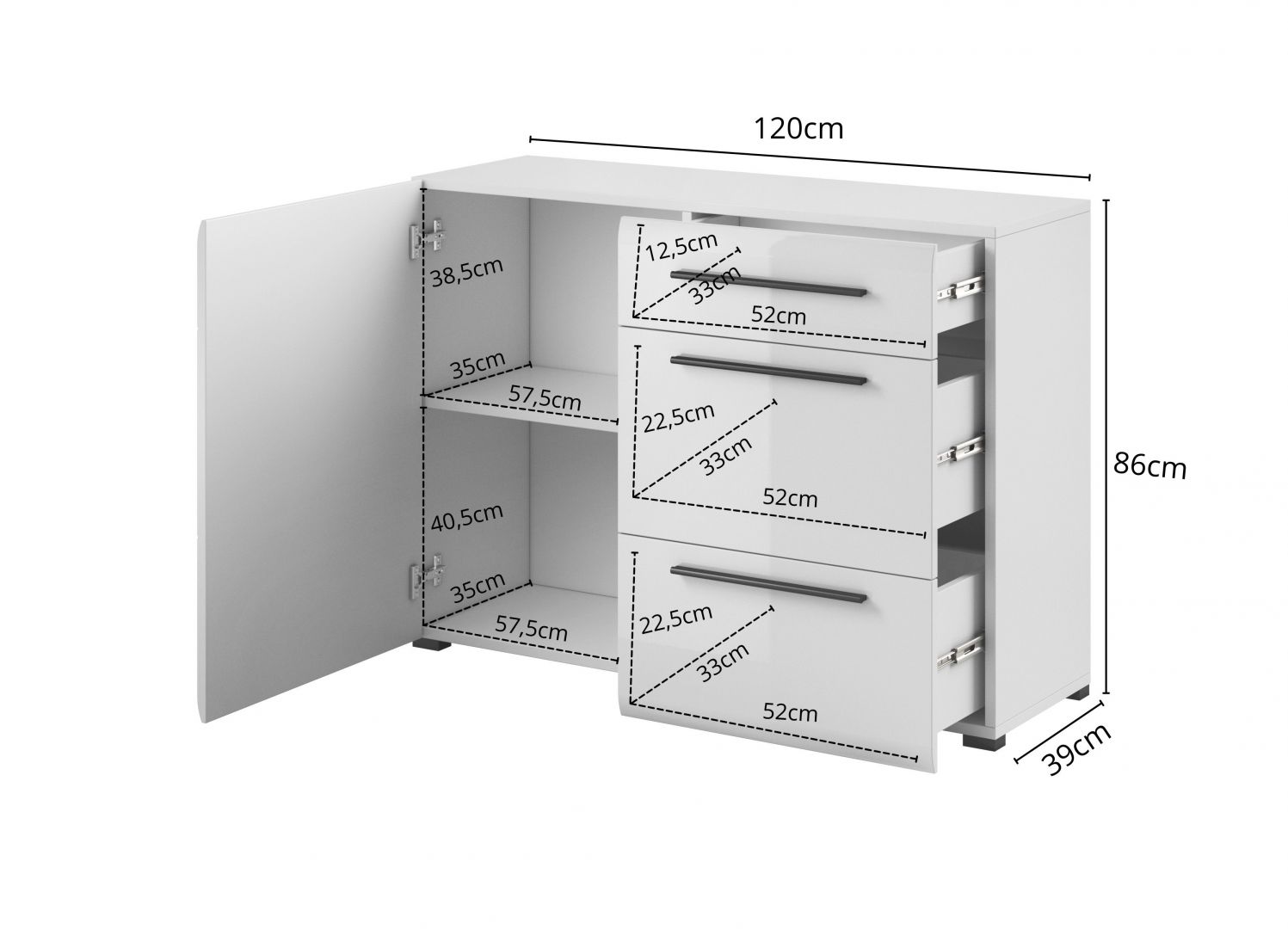 Komoda II TULSA Bílý lesk