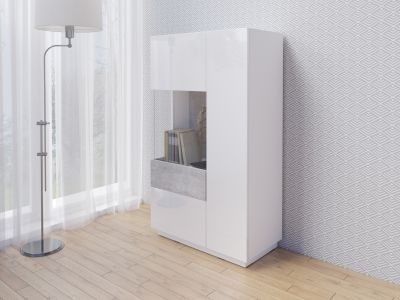 Vitrína II levá SILKE Bílá - Colorado Beton