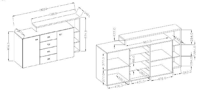 Komoda BOTA Bílá - beton Colorado
