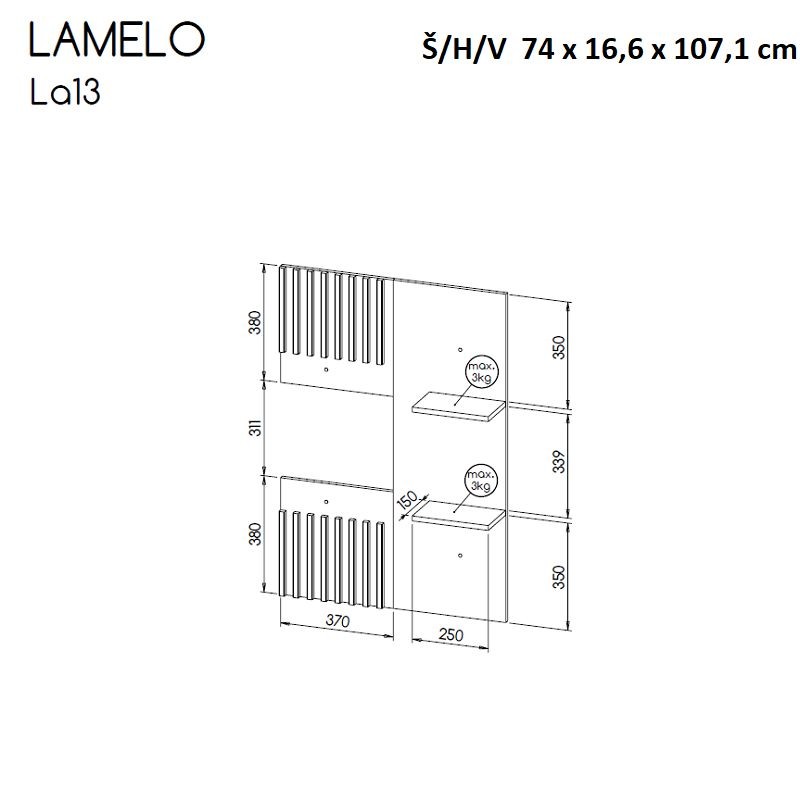 Závěsný policový panel LAMELO 13