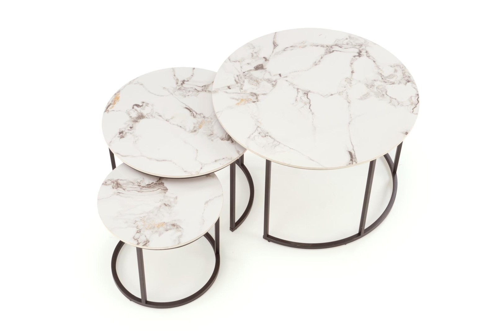 Set konferenčních stolků GILDA bílý mramor/černá