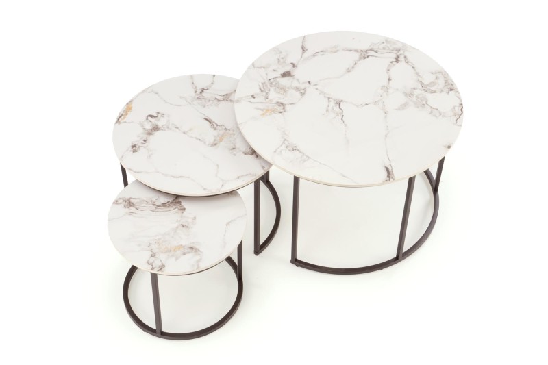 Set konferenčních stolků GILDA bílý mramor/černá