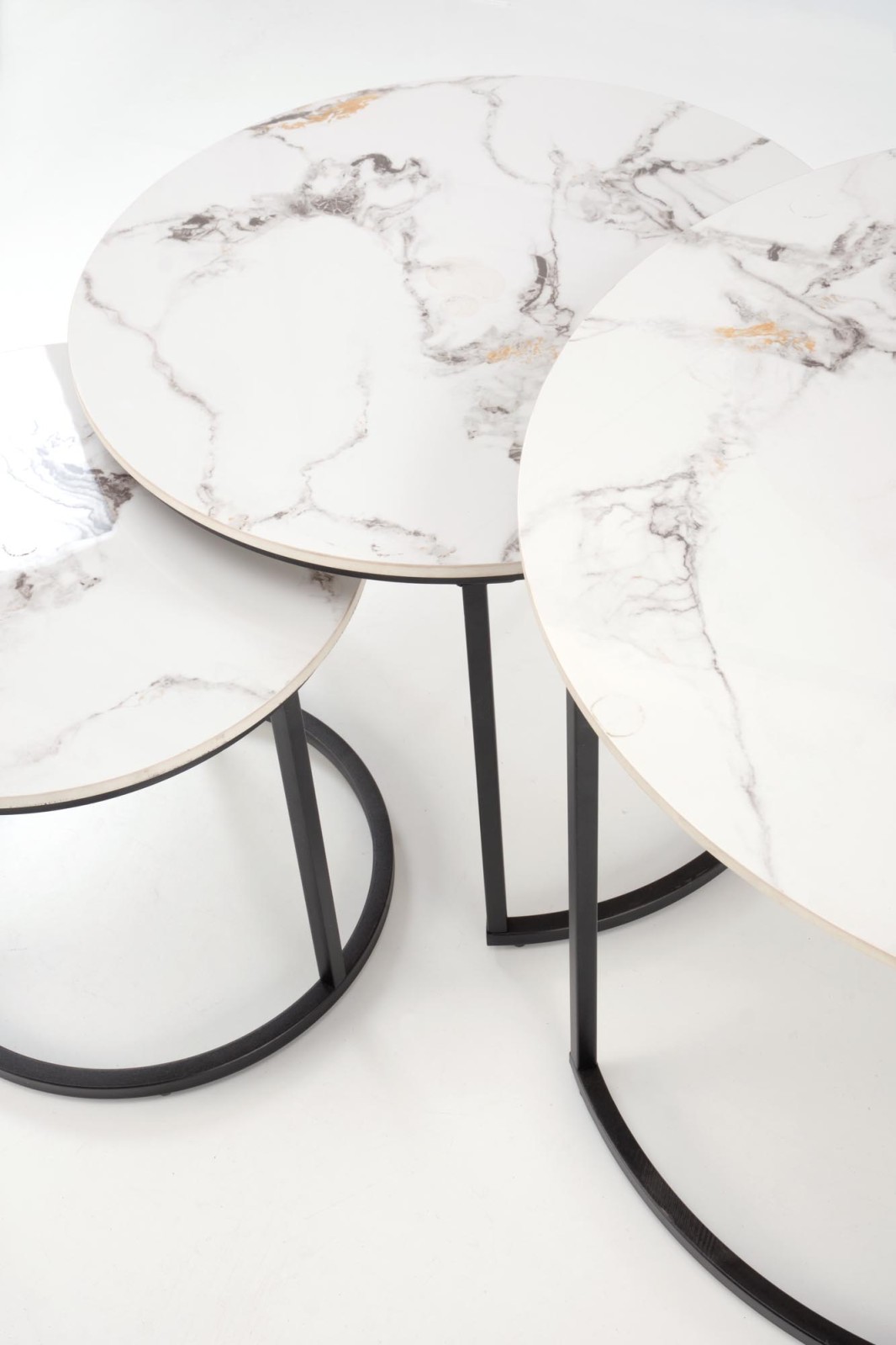 Set konferenčních stolků GILDA bílý mramor/černá