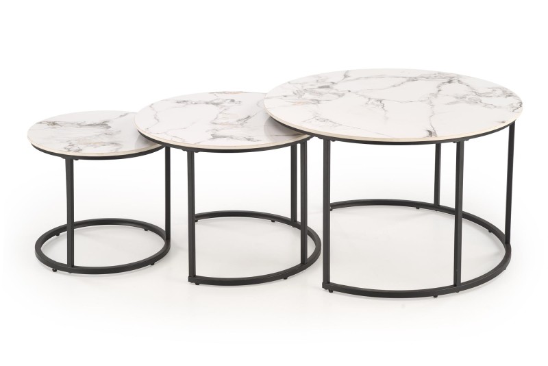Set konferenčních stolků GILDA bílý mramor/černá