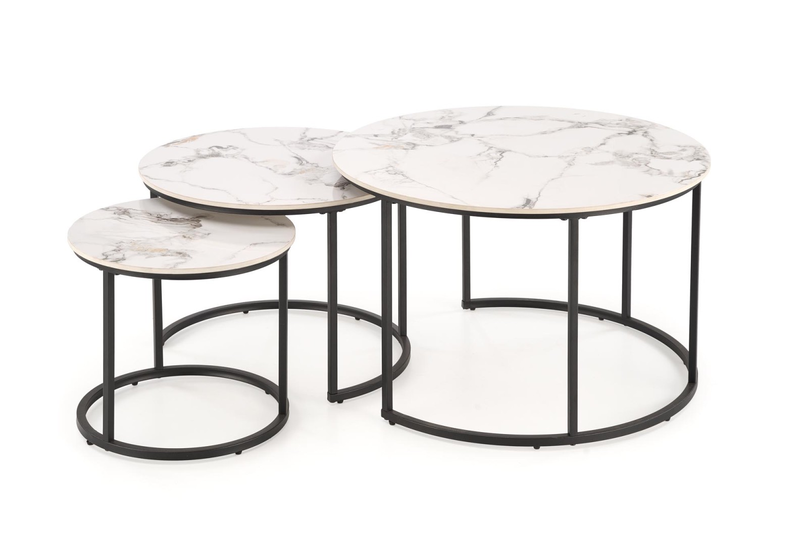 Set konferenčních stolků GILDA bílý mramor/černá