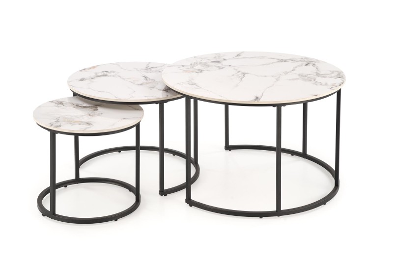 Set konferenčních stolků GILDA bílý mramor/černá