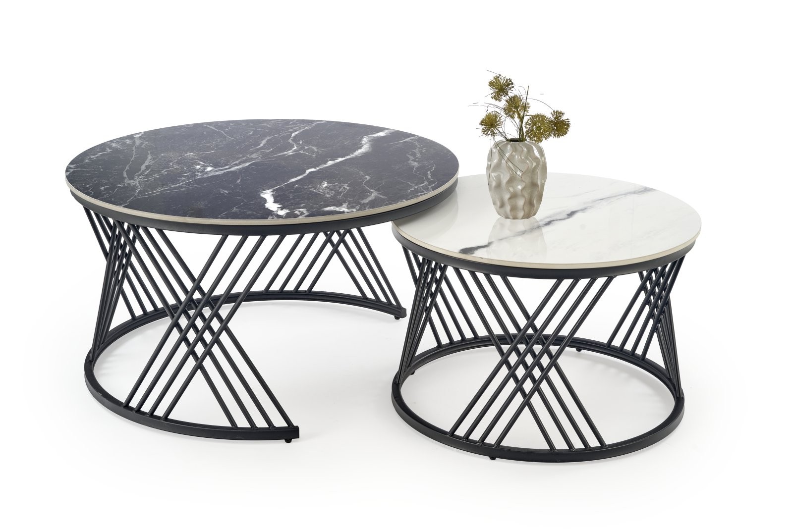 Set konferenčních stolků FLAMINGO černý/bílý mramor/černá
