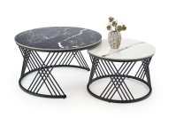Set konferenčních stolků FLAMINGO černý/bílý mramor/černá