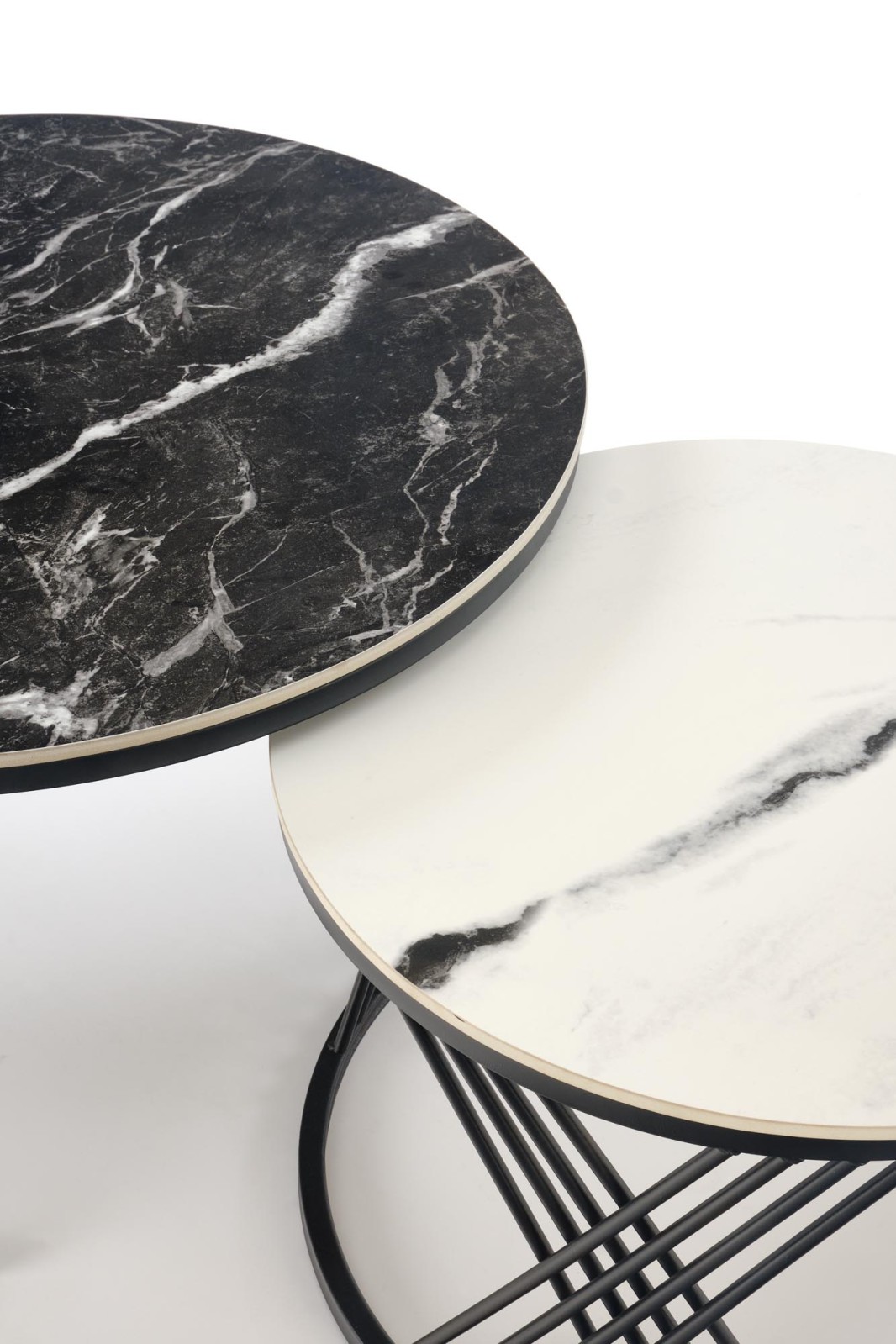 Set konferenčních stolků FLAMINGO černý/bílý mramor/černá