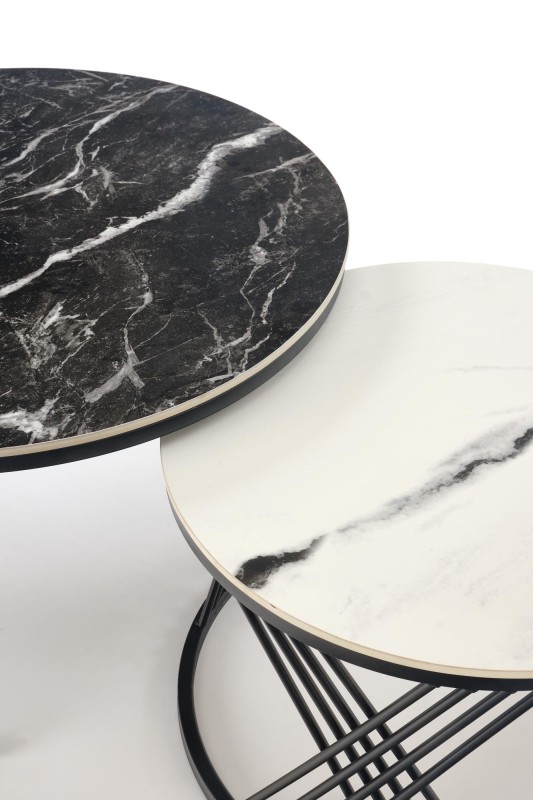 Set konferenčních stolků FLAMINGO černý/bílý mramor/černá
