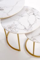Set konferenčních stolků GILDA bílý mramor/zlatá