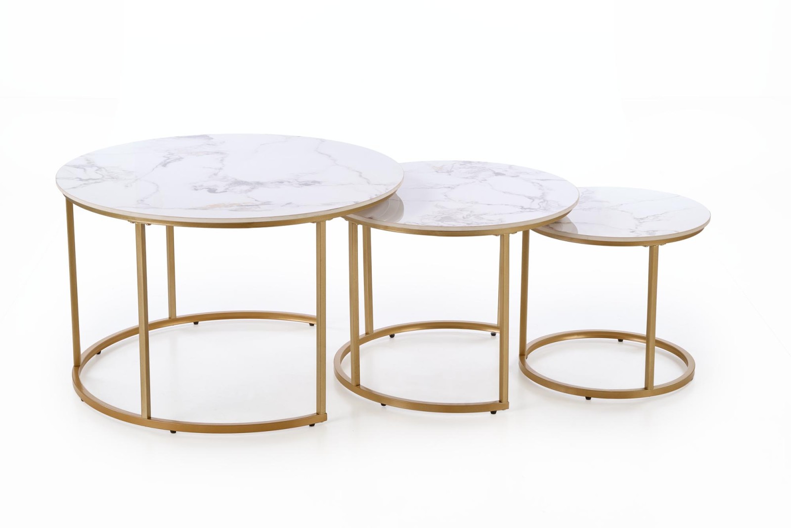Set konferenčních stolků GILDA bílý mramor/zlatá