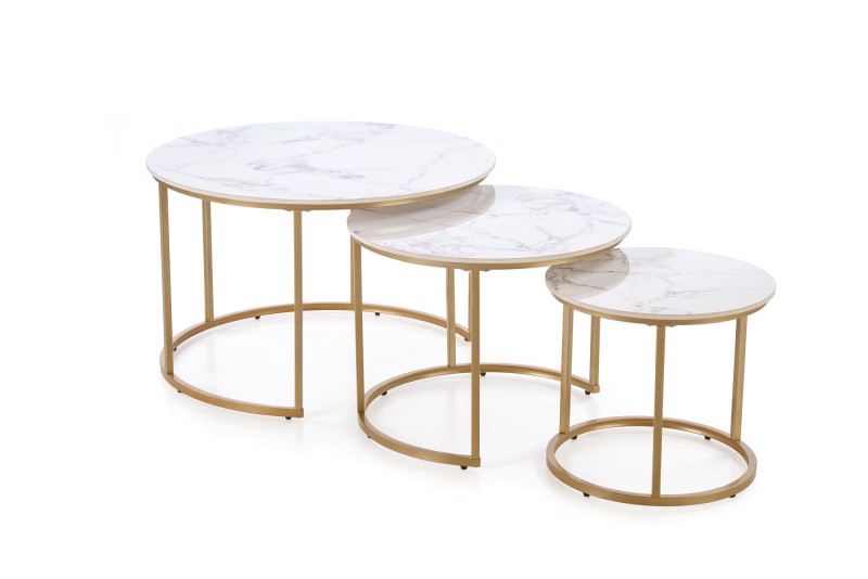 Set konferenčních stolků GILDA bílý mramor/zlatá