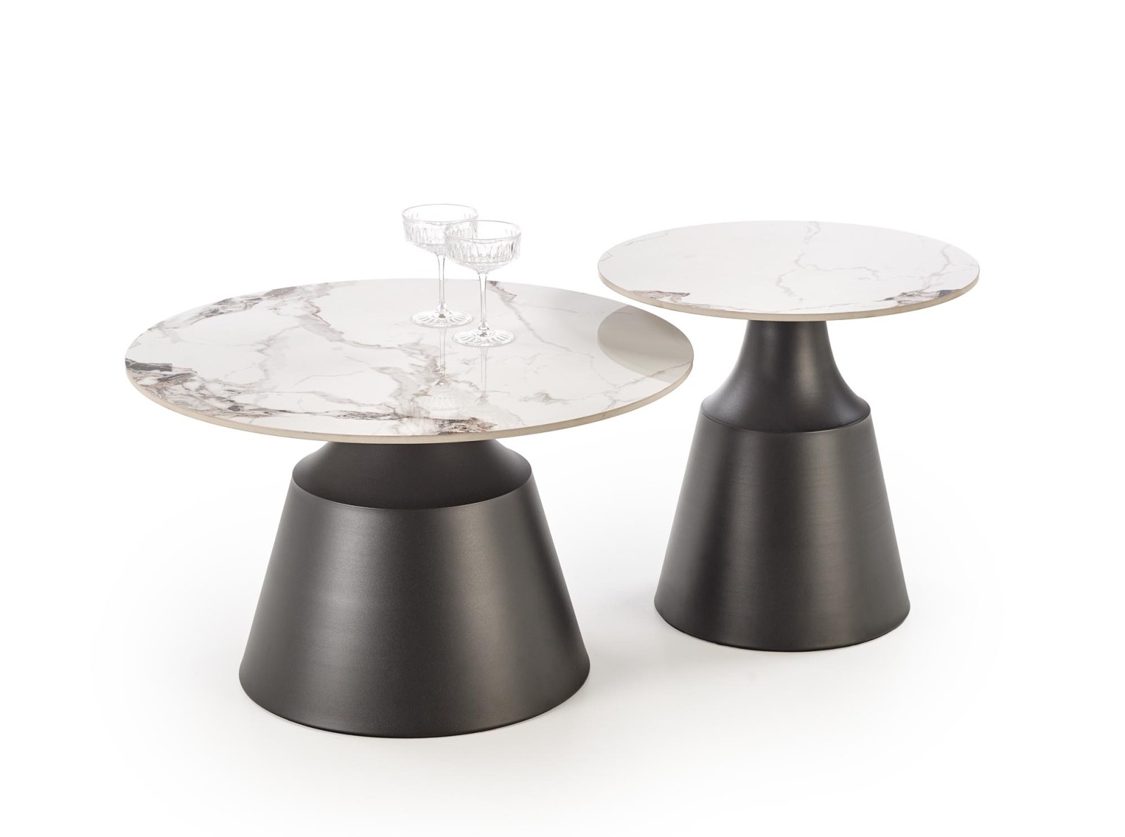 Konferenční stolky MAGNETA set 2ks bílý mramor/černá