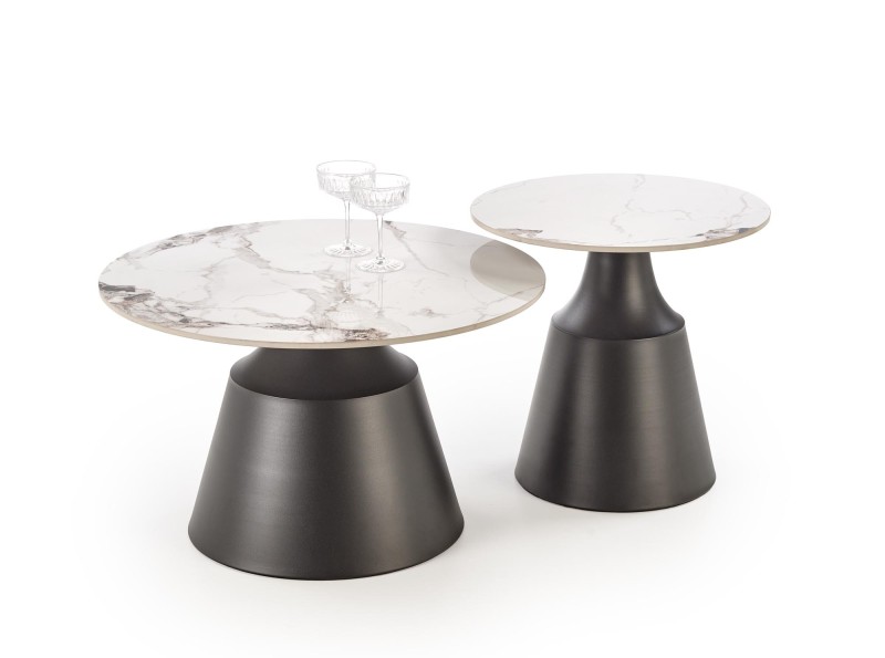 Konferenční stolky MAGNETA set 2ks bílý mramor/černá