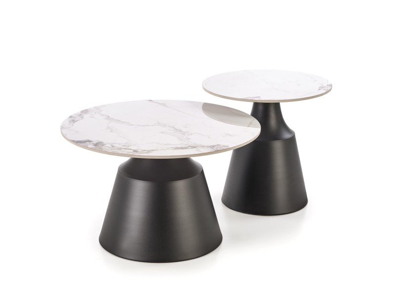 Konferenční stolky MAGNETA set 2ks bílý mramor/černá