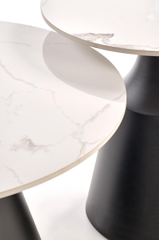 Konferenční stolky MAGNETA set 2ks bílý mramor/černá