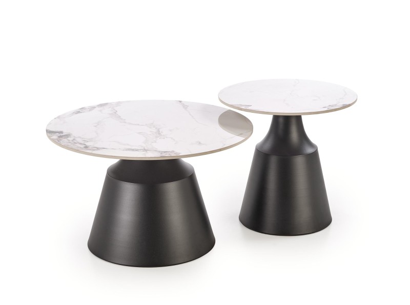 Konferenční stolky MAGNETA set 2ks bílý mramor/černá