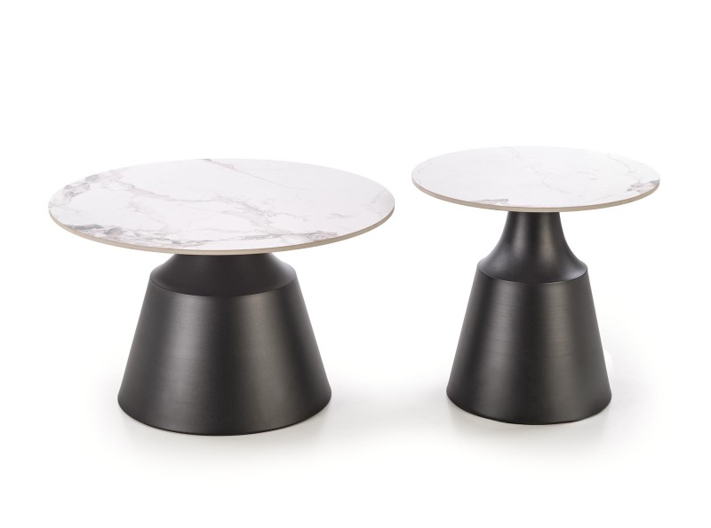 Konferenční stolky MAGNETA set 2ks bílý mramor/černá