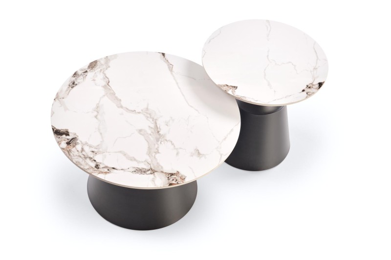 Konferenční stolky MAGNETA set 2ks bílý mramor/černá
