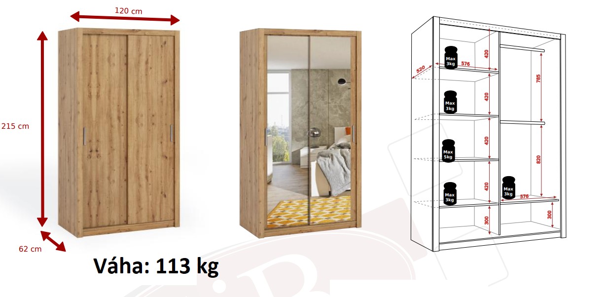 Posuvná šatní skříň BONNO 120