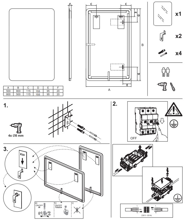 Koupelnové zrcadlo STELA 80 - hranaté s LED