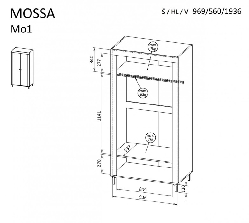 Šatní skříň MOSSA 1