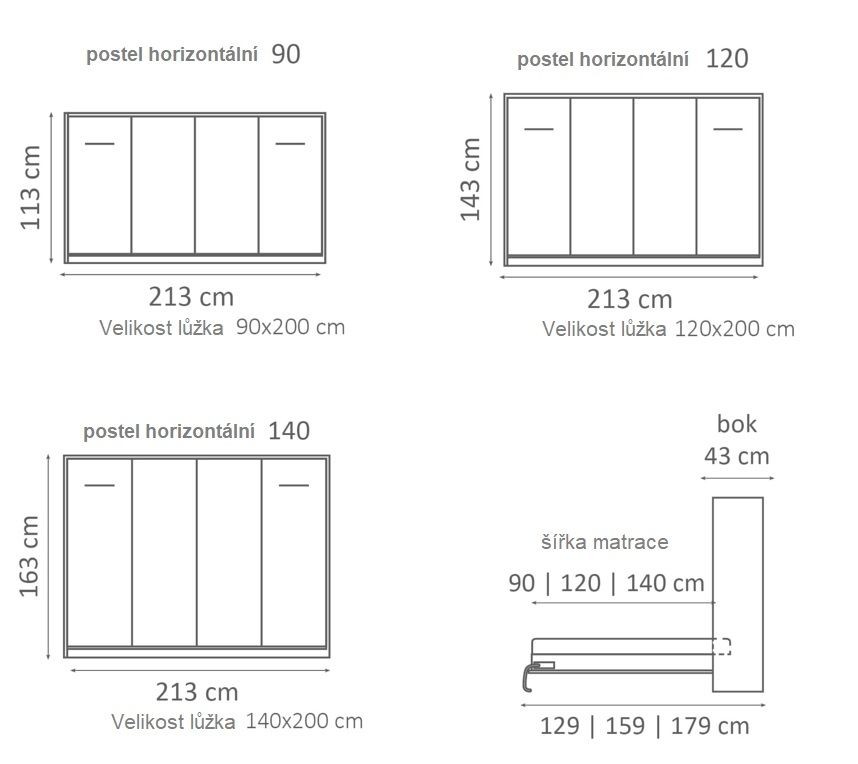 Sklápěcí postel do skříně HORIZONTÁLNÍ