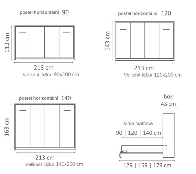Sklápěcí postel do skříně HORIZONTÁLNÍ