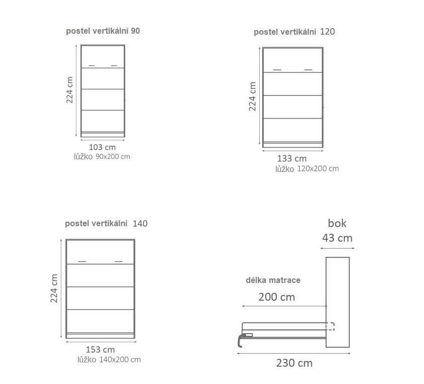 Sklápěcí postel do skříně VERTIKÁLNÍ
