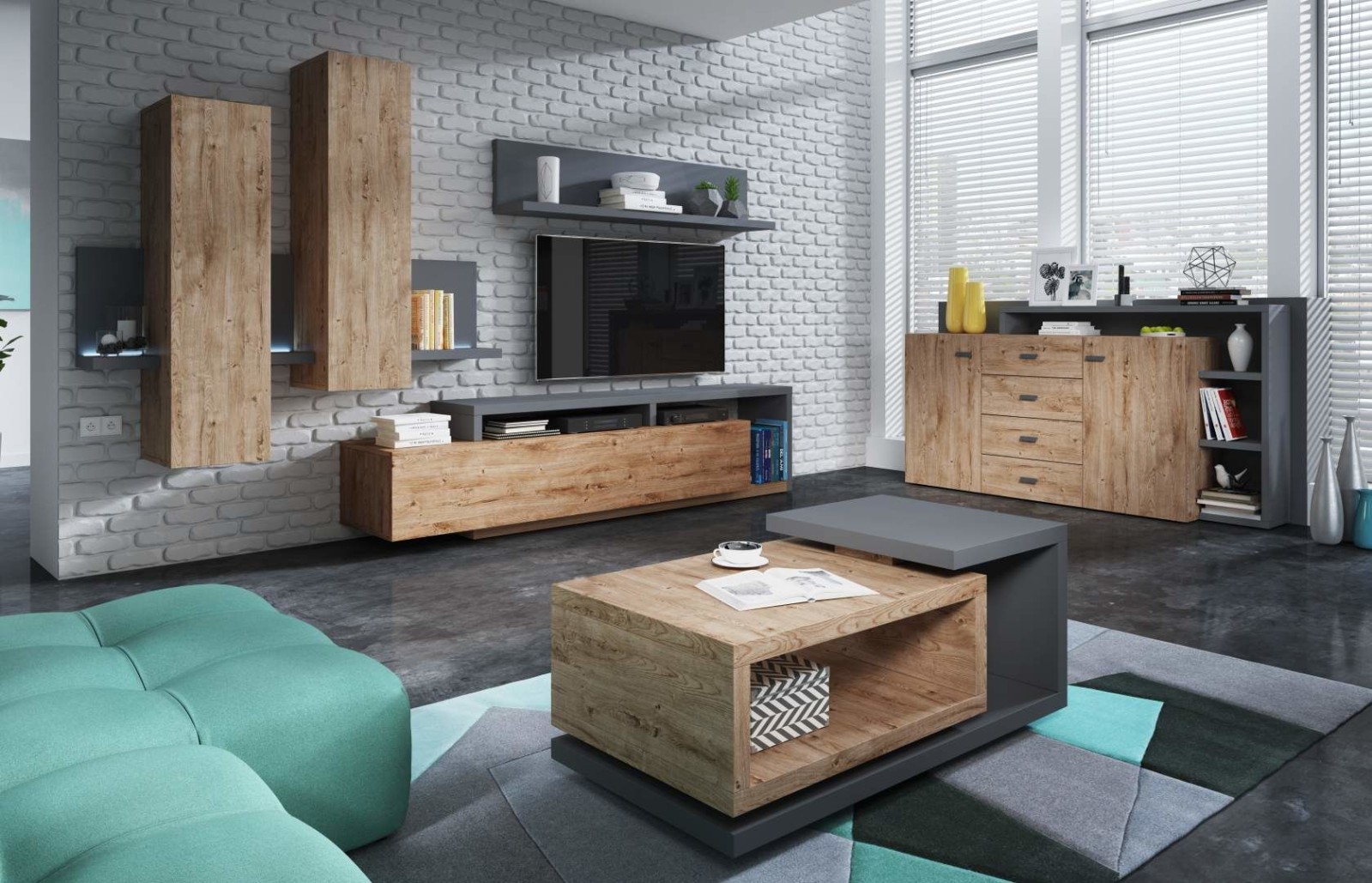 TV komoda BOTA Antracit - Dub Ribbec