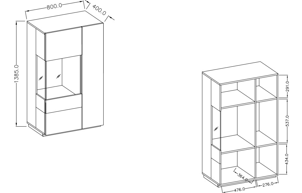 Vitrína II levá SILKE Bílá - Dub Wotan