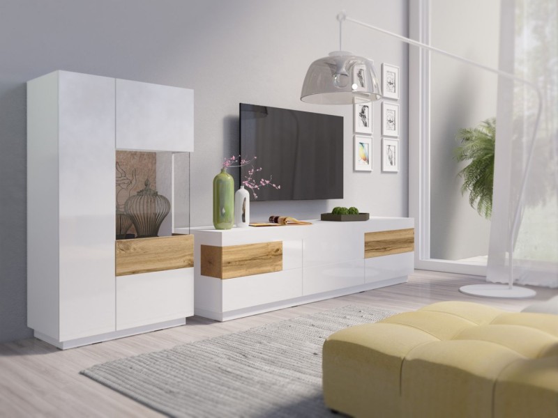 Vitrína II levá SILKE Bílá - Dub Wotan