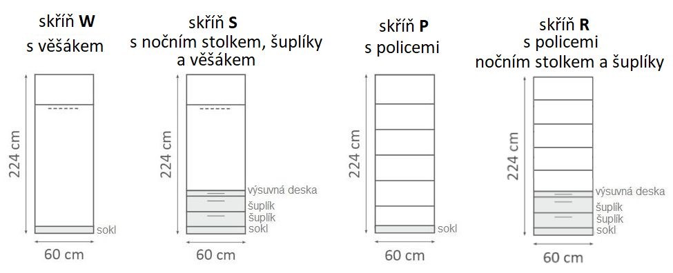 Skříň ke sklápěcí posteli VERTIKÁLNÍ - program