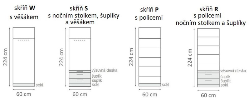 Skříň ke sklápěcí posteli VERTIKÁLNÍ - program