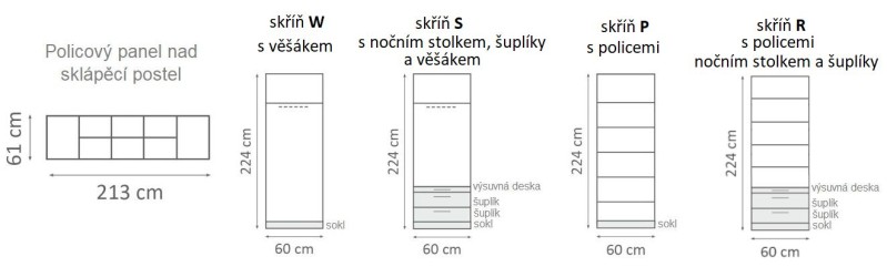 Skříň ke sklápěcí posteli HORIZONTÁLNÍ - program