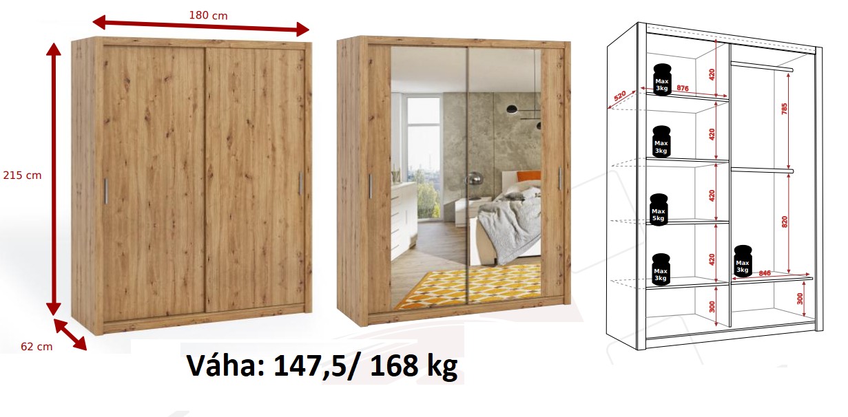 Posuvná šatní skříň BONNO 180