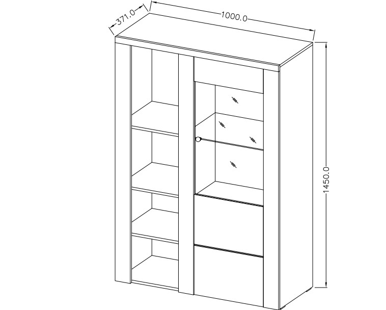 Vitrína II LARONA Dub Riviera světlý