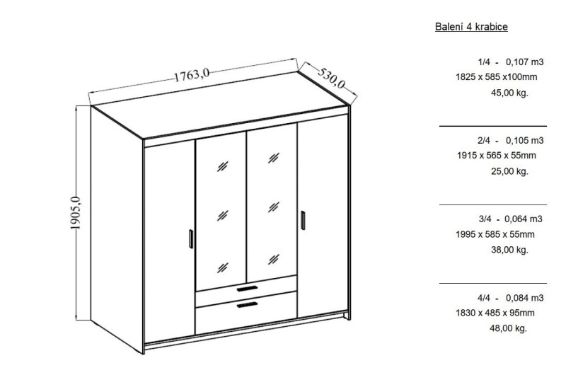 Šatní skříň ELENNA 4D se zrcadlem