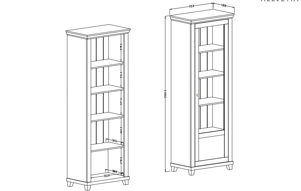 Vitrína pravá EVORA Dub Lefkas - zelená