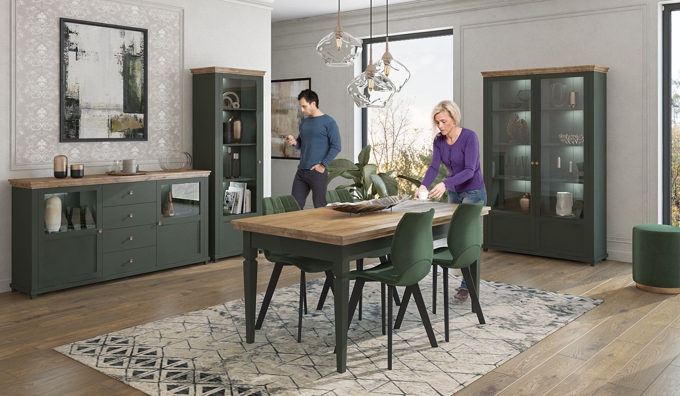 Vitrína EVORA Dub Lefkas - zelená