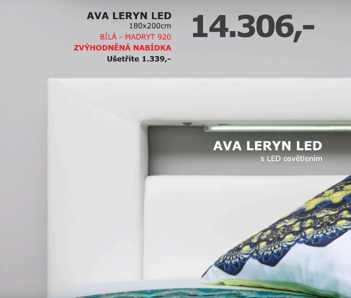 Čalouněná postel AVA LERYN 180 LED osvětlení
